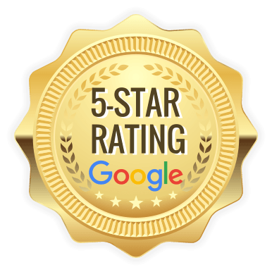 Gold five-star Google rating seal